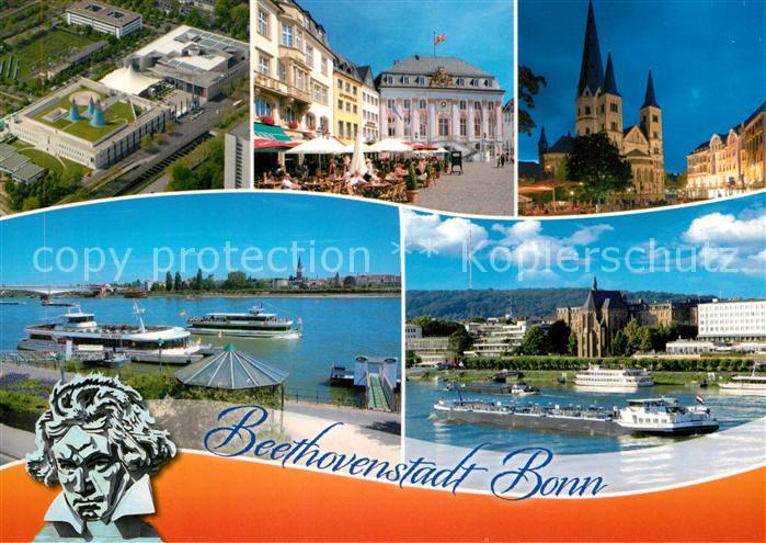Bonn Rhein Marktplatz Strassencafes Rathaus Kirche Rheinschifffahrt Beethon Bund