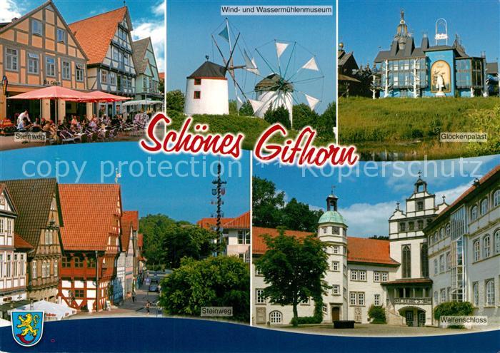 Gifhorn Steinweg Strassencafes Windmuehle Wassermuehle Museum Glockenpalast Welf