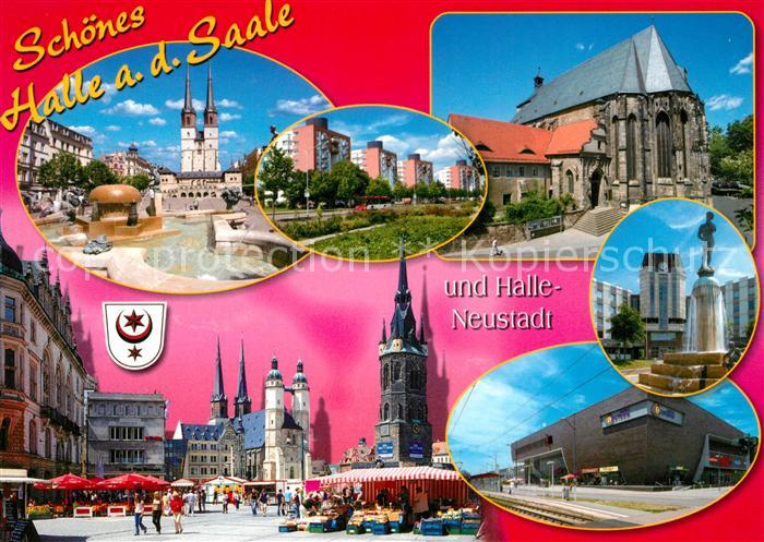Halle Saale Marktplatz Kirche Wasserspiele Hochhaeuser Brunnen Einkaufszentrum