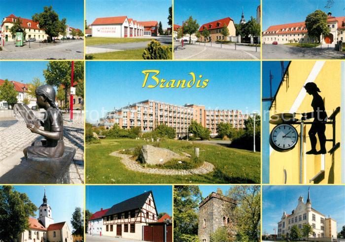 Brandis Wurzen Teilansichten Feuerwehr Schloss Kirche Gymnasium Statue Turm Klin