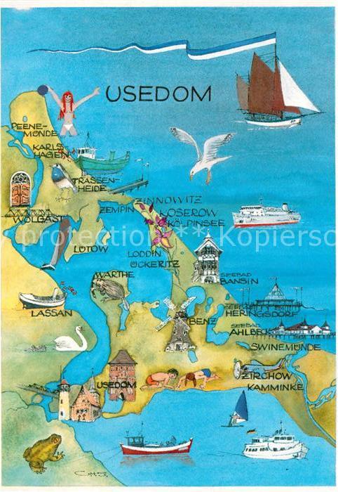 Usedom Landkarte mit Sehenswuerdigkeiten Ostseeinsel