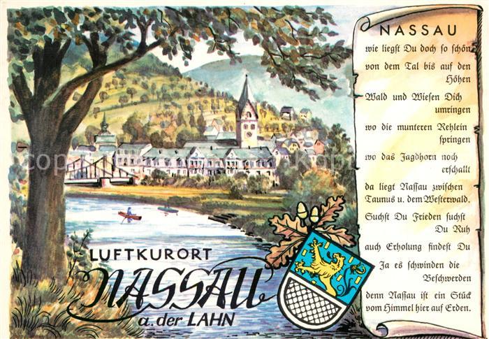 Nassau Lahn Perle im Lahntal Kuenstlerkarte Gedicht Wappen