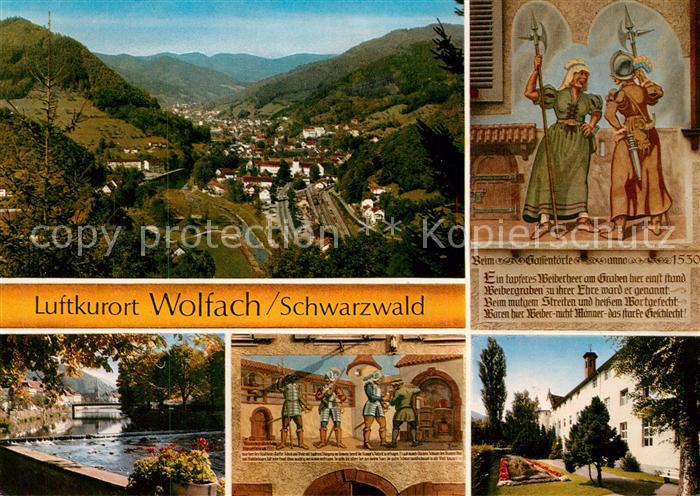 Wolfach Panorama Kinzigtal Partie an der Kinzig Fassadenmalerei