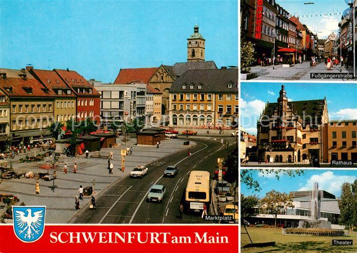 Schweinfurt Marktplatz Fussgaengerzone Rathaus Theater Brunnen