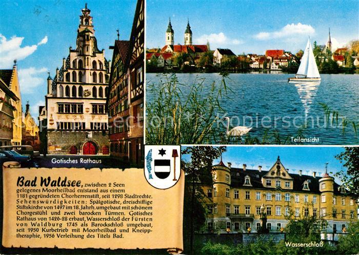 Bad Waldsee Gotisches Rathaus Uferpartie am Stadtsee Segelboot Wasserschloss Chr