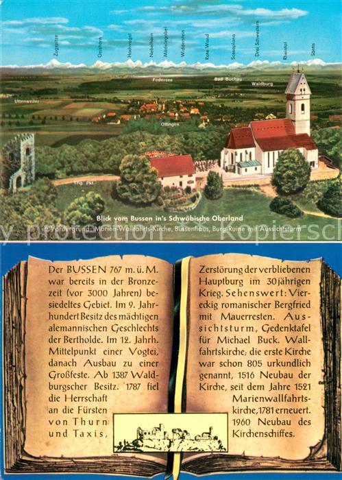 Offingen Uttenweiler Blick vom Bussen ins Schwaebische Oberland Wallfahrtskirche