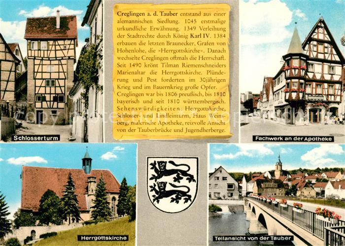 Creglingen Schlosserturm Fachwerk an der Apotheke Erker Kirche Tauber Bruecke Ch