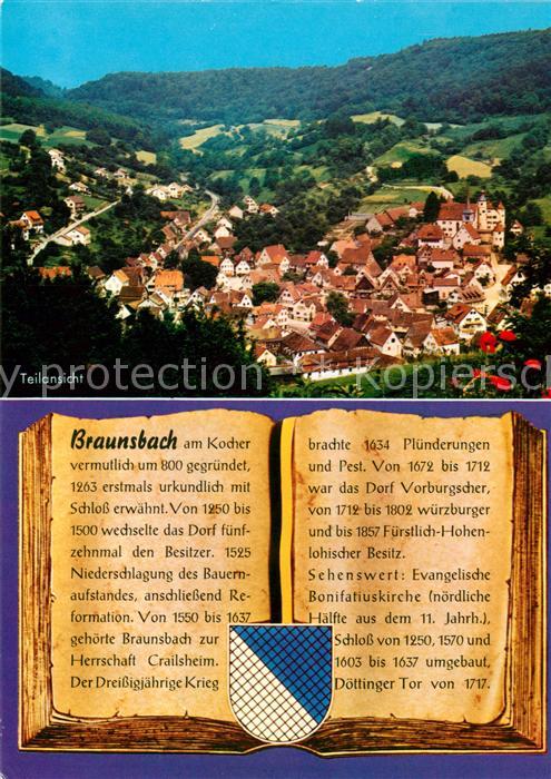 Braunsbach Wuerttemberg Panorama Kochertal Chronik Wappen