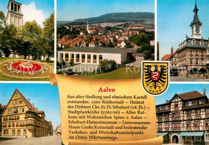 Aalen Stadtpanorama Halle Historisches Rathaus Fachwerkhaus Blumenuhr Wappen Chr