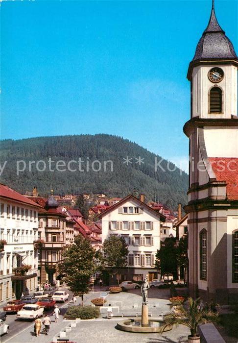 Wildbad Schwarzwald Kurplatz mit Stadtkirche Brunnen