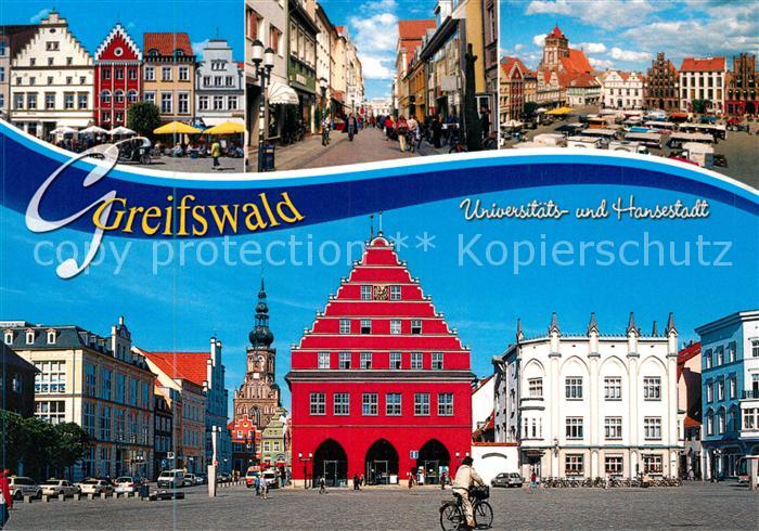 Greifswald Markt Fussgaengerzone Rathaus