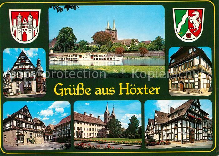 Hoexter Weser Panorama Fachwerkhaeuser