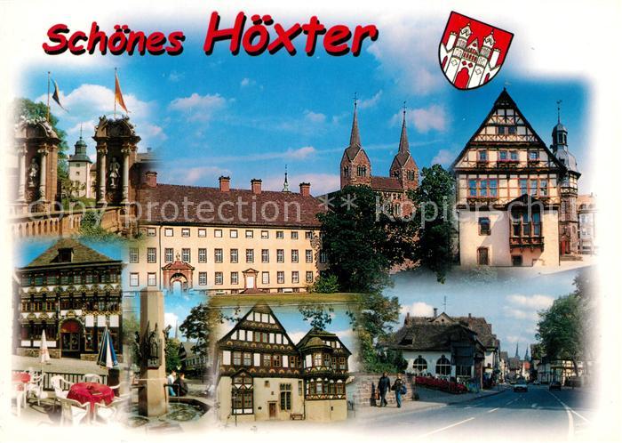 Hoexter Weser Schloss Kirche Fachwerkhaeuser Strassenpartie
