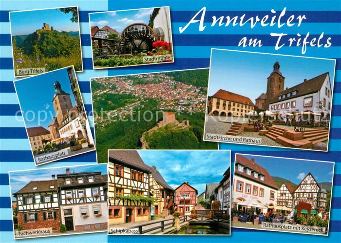 Annweiler Trifels Burg Trifels Stadtmuehle Rathausplatz Stadtkirche Fliegeraufna