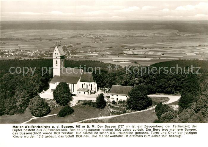 Bussen Fliegeraufnahme Ruine mit Aussichtsturm Marien Wallfahrtskirche