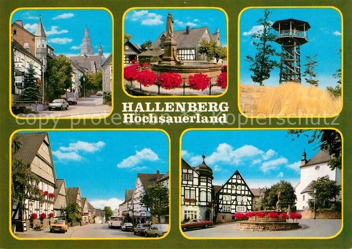 Hallenberg Ortsmotive Brunnen Aussichtsturm Fachwerkhaeuser