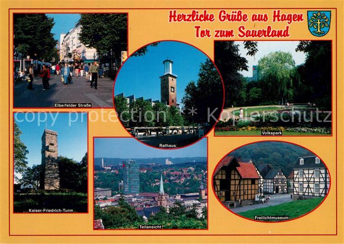 Hagen Westfalen Elberfelder Strasse Rathaus Volkspark Kaiser Friedrich Turm Stad