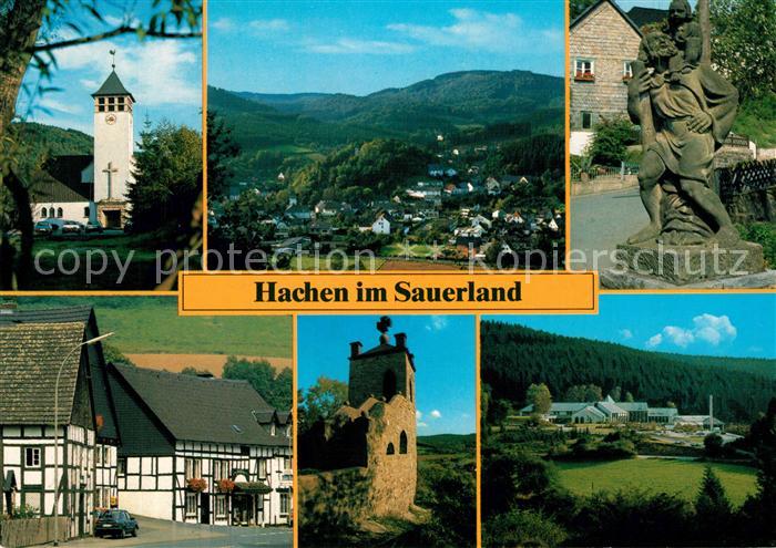 Hachen Sauerland Kirche Panorama Denkmal Fachwerkhaeuser Ruine