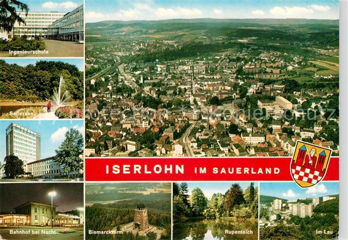 Iserlohn Fliegeraufnahme Ingenieurschule Seilsersee Bahnhof bei Nacht Bismarcktu