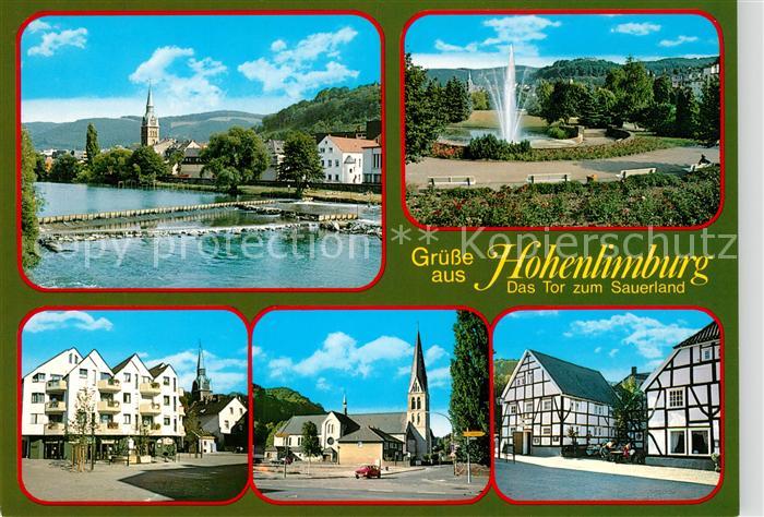 Hohenlimburg Stauwehr Park Fontaene Marktplatz Kirche Fachwerkhaeuser