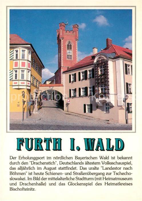 Furth Wald Landestor nach Boehmen Stadtturm mit Heimatmuseum und Drachenhalle Gl