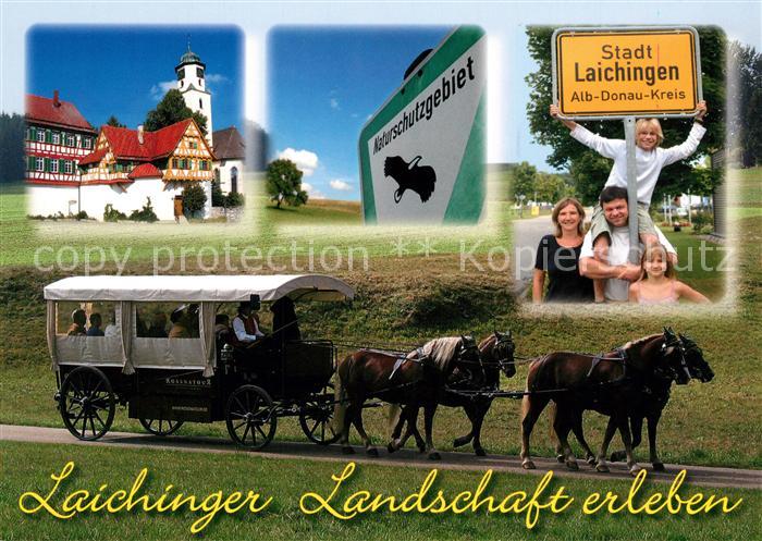 Laichingen Kirche Ortsschild Pferdewagen