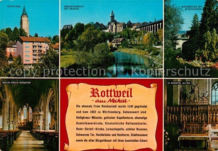Rottweil Neckar Hochturm Neckarpartie Hochbruecke mit Stadtgarten Heilig Kreuz M