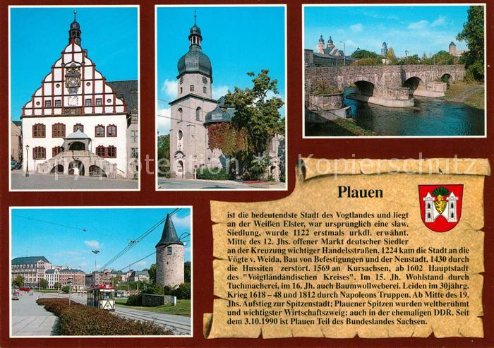 Plauen Vogtland Altes Rathaus Lutherkirche Elsterpartie Postplatz mit Nonnenturm