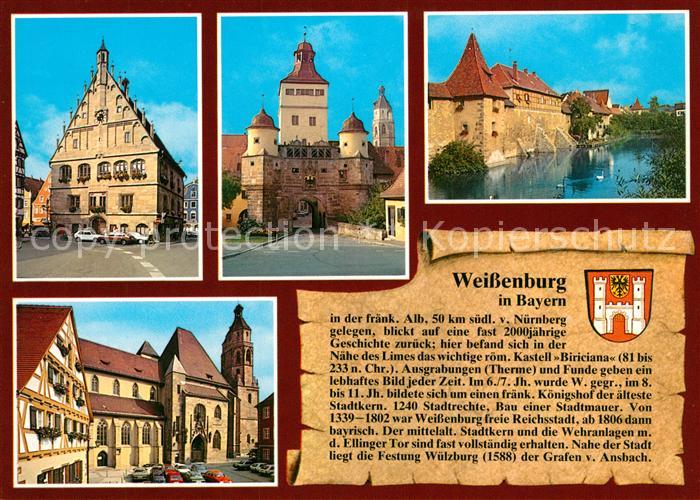 Weissenburg Bayern Rathaus Ellinger Tor Seeweiher mit Stadtmauer St Andreaskirch