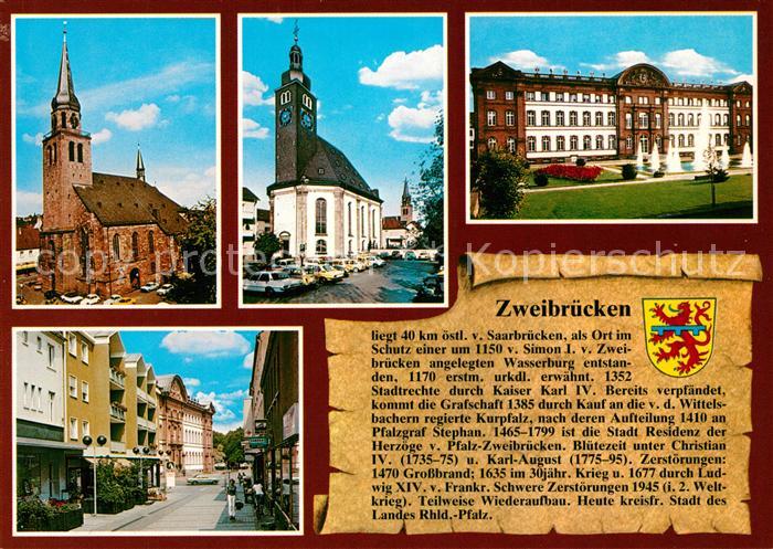 Zweibruecken Pfalz Alexanderkirche Karlskirche Schloss Fussgaengerzone