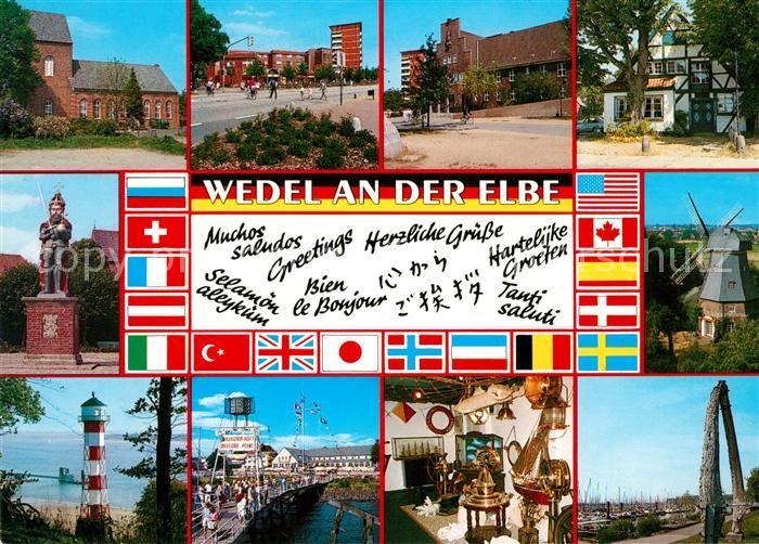 Wedel Pinneberg Ortsansichten Denkmal Muehle Leuchtturm Elbepartie Hafen