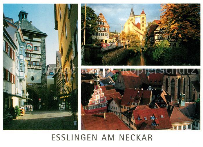 Esslingen Neckar Wolfstor Rossneckar mit Stadtkirche Daecher mit altem Rathaus