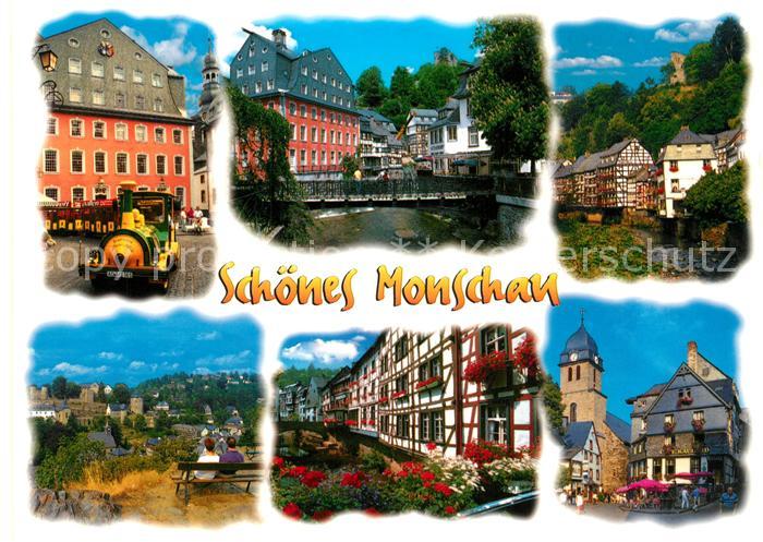 Monschau Parkeisenbahn Fachwerkhaeuser Rathaus Panorama