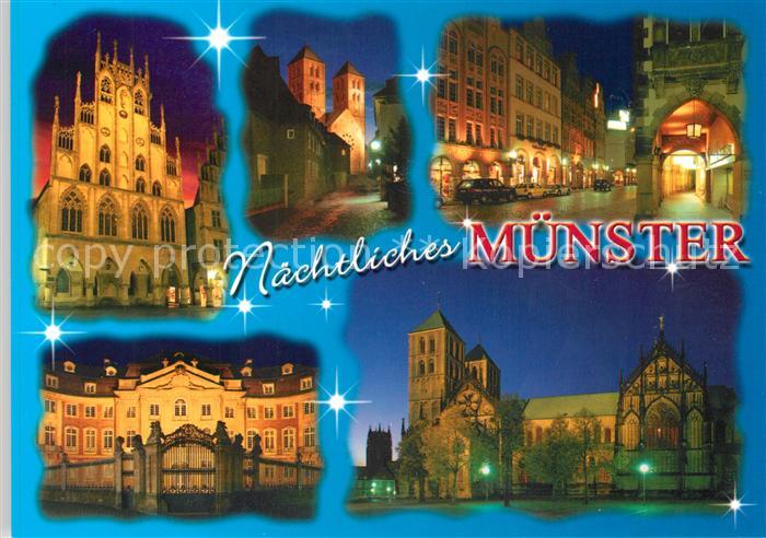 Muenster Westfalen Kirche Rathaus Nachtaufnahme