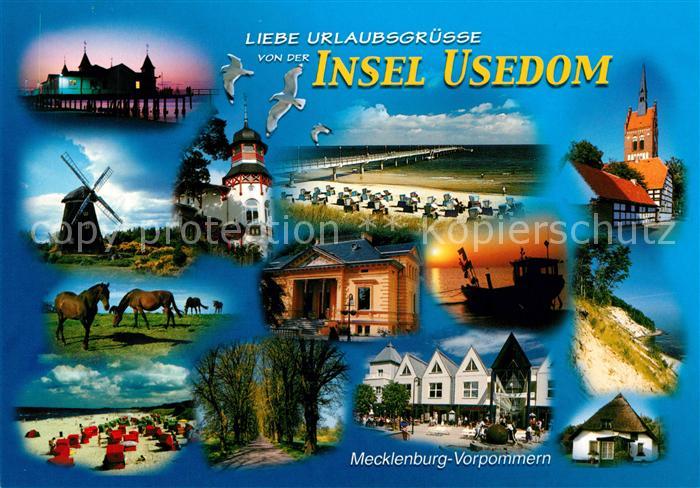 Usedom Kirche Strandkoerbe Windrad Seebruecke