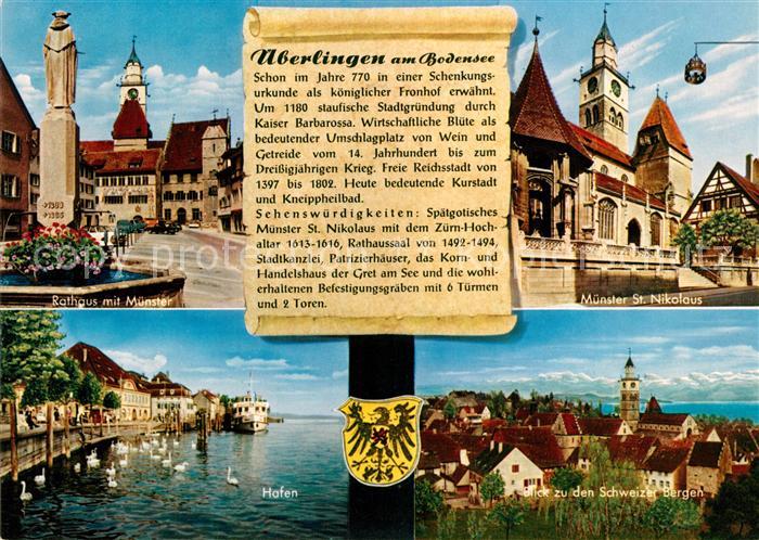ueberlingen Bodensee Rathaus Muenster Sankt Nikolaus Hafen Schweizer Berge