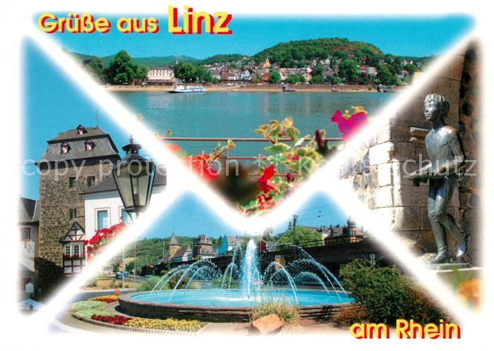 Linz Rhein Brunnen Statue Panorama