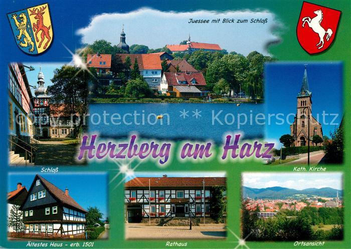 Herzberg Harz Juessee Blick zum Schloss aeltestes Haus Rathaus Kirche Schloss