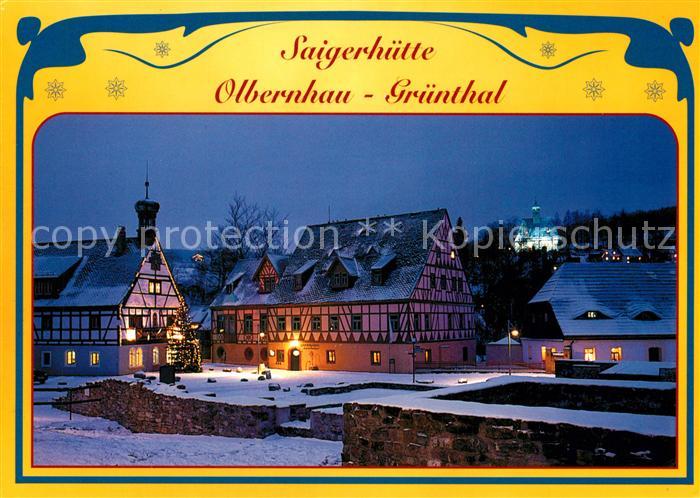 Gruenthal Olbernhau Saigerhuette Winter Abendstimmung