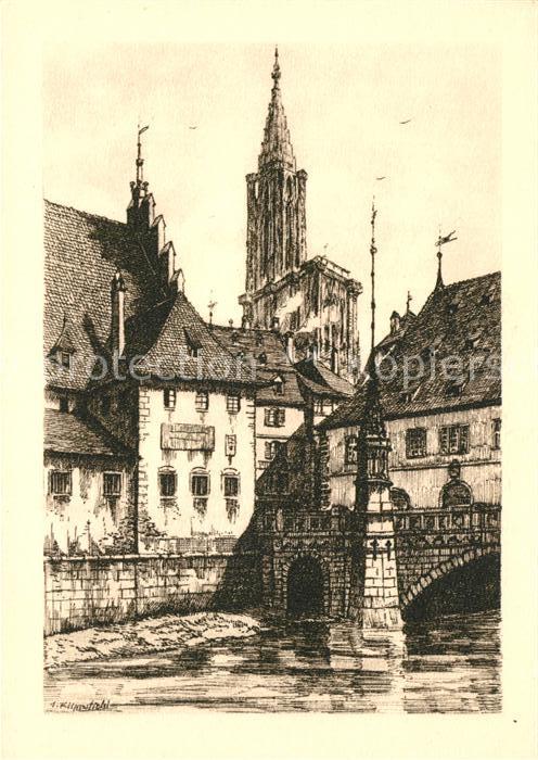 Alt Strassburg Rabenbruecke Zeichnung Klippstiehl