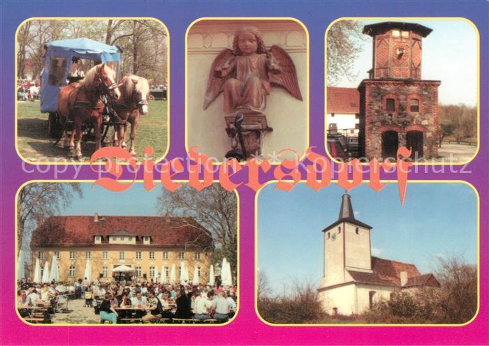 Diedersdorf Zossen Pferdewagen Schloss Gartenrestaurant Skulptur Turm Kirche