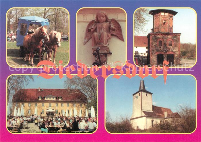 Diedersdorf Zossen Pferdewagen Schloss Gartenrestaurant Turm Kirche Skulptur
