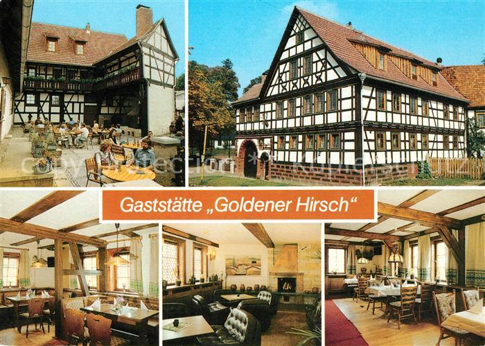 Neundorf Suhl Gaststaette Goldener Hirsch Fachwerkhaus Biergarten Restaurant