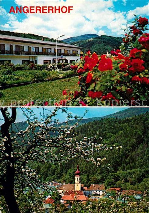 Anger Steiermark Gasthof Pension Angererhof Baumbluete Ortsmotiv mit Kirche