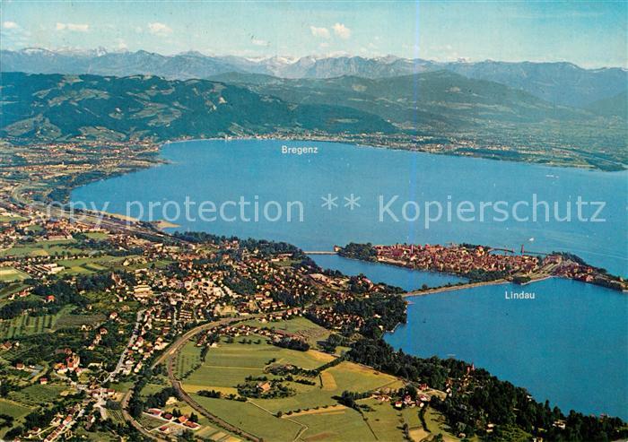 Lindau Bodensee Fliegeraufnahme mit Bregenz und Bregenzer Bucht