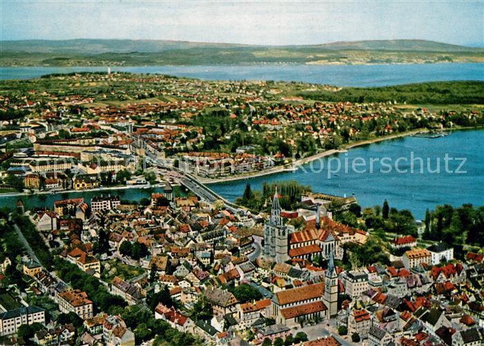 Konstanz Bodensee Fliegeraufnahme mit Rheinausfluss