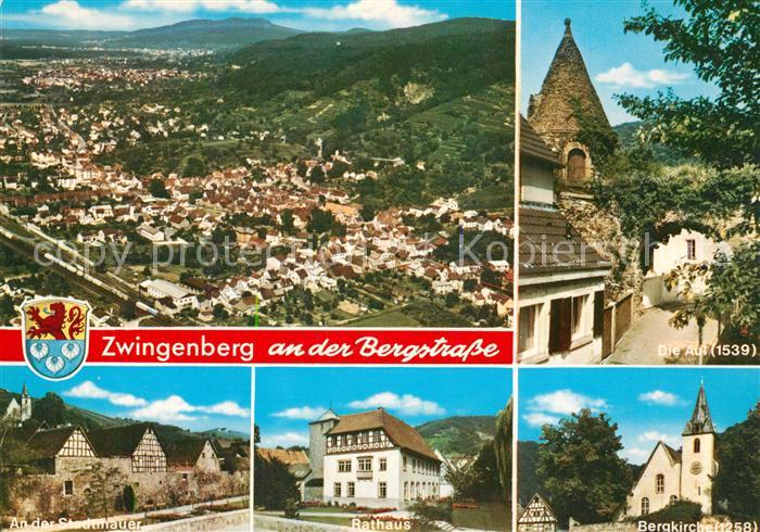 Zwingenberg Bergstrasse Fliegeraufnahme Bergkirche Rathaus Stadtmauer Aul Befest