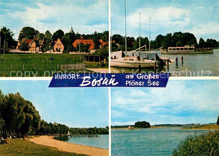 Bosau Kurort am Grossen Ploener See Badestrand Boote