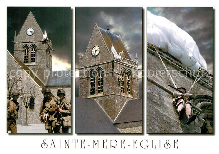 Sainte-Mere-Eglise Clocher de l'eglise Commemoration Soldat John Steele Fallschi