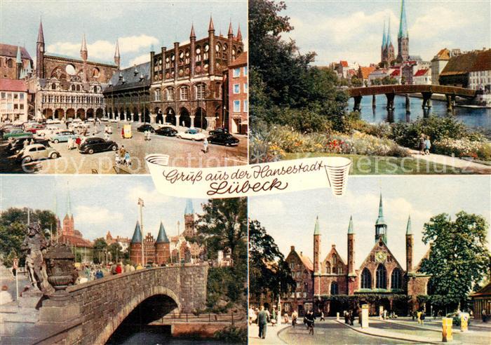Luebeck Marktplatz Rathaus Kirche Bruecke